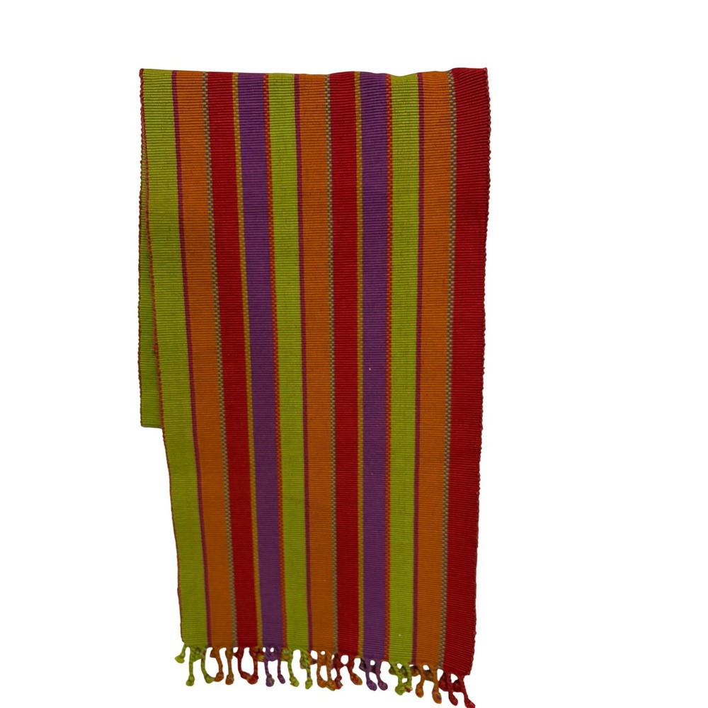 Hand woven  table  runner Excellent Cotton Striped Tassel Fringe India